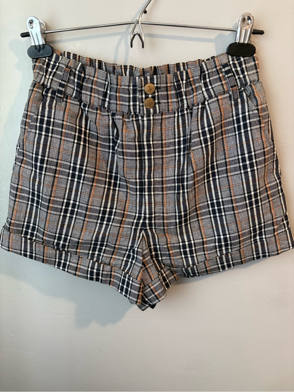 Forever 21 Plaid High-Waist Shorts - Black, Tan & White